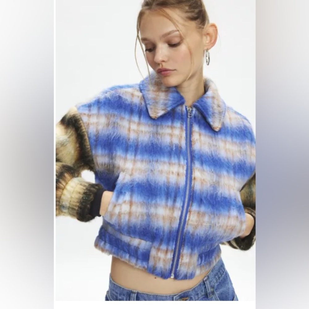 NWT Urban Outfitters Kimchi Blue Stevie Patchwork Plaid Bomber
Jacket